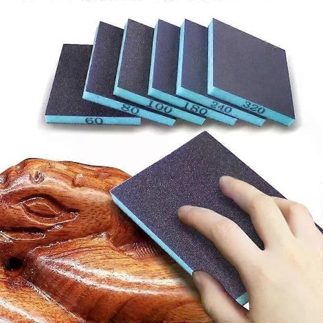 6er-Pack Schleifschwämme, Körnung 60–320, waschbar und wiederverwendbar, für Nass- und Trockenschleifen von Metall und Holz, zum Polieren, 120 x 96 x 13 mm (1/4)