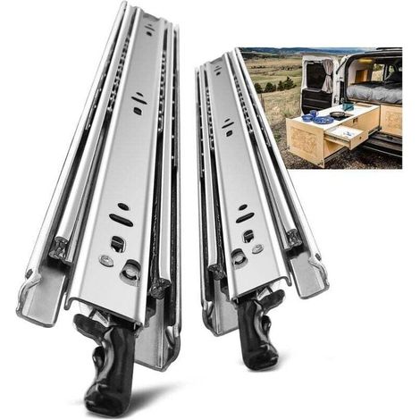 Guías para cajones de alta resistencia, capacidad de carga de hasta 68 kg, con bloqueo, extensión de 300, 350, 400, 450, 500, 550, 600, 650, 700, 750, 800, 850, 900, 950 y 1000 mm, 1 par (2 piezas).