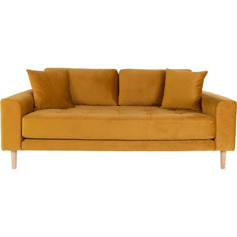 Lido Sofa 2,5 Pers. velour inkl. 2 dekorative Kissen, senfgelb.