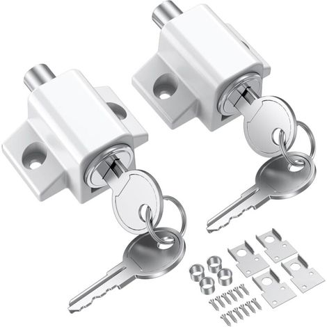 Lot de 2 verrous de porte coulissants professionnels pour porte de patio coulissante - Verrou de sécurité durable - Blanc - Parfait pour la sécurité de la maison (1/4)
