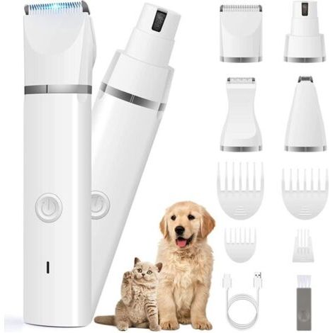 Tondeuse pour chien, kit de toilettage, tondeuse à poils, tondeuse à pattes silencieuse, rechargeable, sans fil, broyeur à ongles silencieux pour chats et autres animaux de compagnie (1/4)