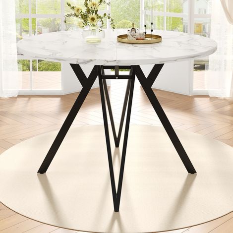 Table repas ronde 100 cm 4 chaises lin noir gris OKMYHOME (1/5)