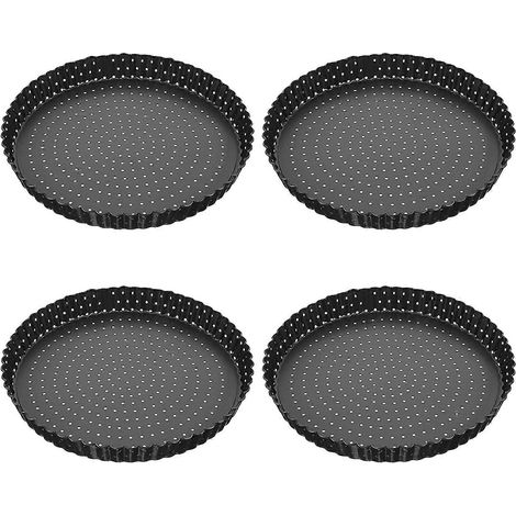 Lot de 4 moules à quiches, moules à pizza ronds perforés de 12,5 cm, antiadhésifs, pour gâteaux, tartes et quiches (1/5)
