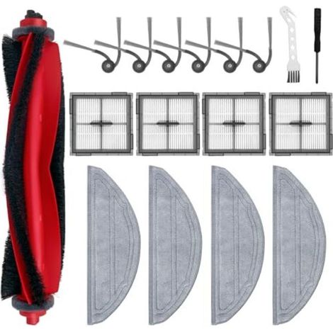 Lot de 17 pièces de rechange pour aspirateur robot Roborock Q10 S5/Q10 S5+/Q10 X5/Q10 X5+, kit d'accessoires : 1 brosse principale, 4 filtres HEPA, 4 tampons de nettoyage, 6 brosses latérales, 1 bross (1/5)