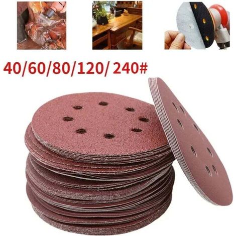 Disques polissage ronds 5 pouces (125mm) 125pcs - Grains 40-125 (8 trous) - Polissage précis - Durables - Pour véhicules et meubles - Bricoleurs et professionnels-Crezuo