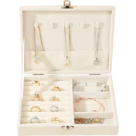 Nideen Boîte de rangement pour bijoux - En velours - 20 × 15 × 4,5 cm - Petite boîte à bijoux pour bagues, boucles d'oreilles, collier (1/5)