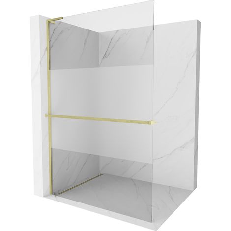Mexen Kioto+ L paroi de douche avec étagère Walk-in 90 x 200 cm, transparent/fumé, doré brossé - 800-090-123-55-35 (1/5)