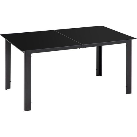 Tavolo da Giardino Rettangolare 150x90 cm per 6 Persone con Piano in Vetro e Alluminio Nero (1/5)