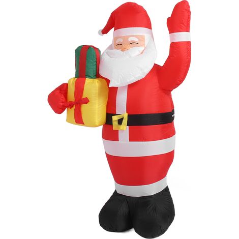 Père Noël gonflable lumineux de 1,5 m de long, décoration extérieure pour jardin ou pelouse, idéale pour les fêtes de fin d'année. Prise UE 100-240 V. (1/5)