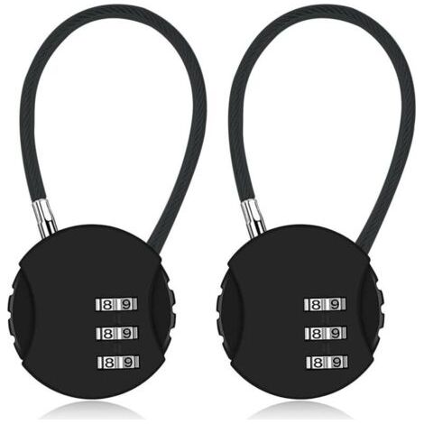 BUNTHAUS 2 pièces Cadenas à code numérique 3 chiffres, résistant aux intempéries, pour valise d'avion, petits cadenas à câble, cadenas à code pour casier, pour voyage, bagages, valise, sac, casier