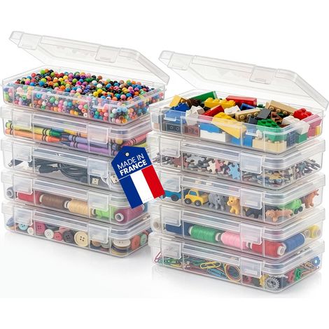 Set de 10 Boite de Rangement, Plastique Transparent, 0.8L, Fermeture à Clip, Empilable, Pour Lego et Vis
