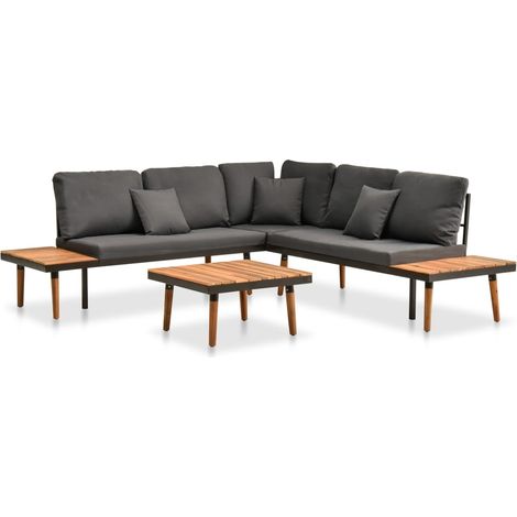 4-tlg. Garten-Lounge-Set mit Auflagen Massivholz Akazie