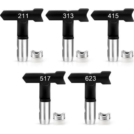 Lot de 5 pièces Buse d'embout pulvérisation de Peinture De Airless Haute Pression réversibles, pour Maisons, Jardins, terrasses (211,313,415,517,623) (1/5)