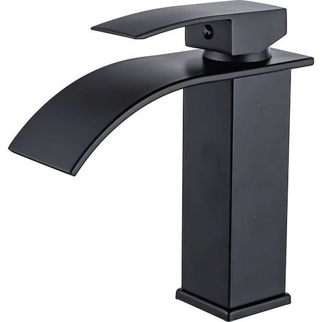 Black Waterfall Bathroom Faucet, Waterfall Basin Mixer, Brass Waterfall Sink Faucet with Hot and Cold Water Available MUMU (1/4)