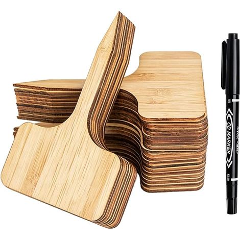 41 Pièces Etiquette Jardin Exterieur en Bambou, 6x10cm Étiquette Potager T-Type avec Marqueur Noir, Pancarte Jardin Potager pour Plante Aromatique, Semis et Fleurs, Etiquettes Plantes Lisses (1/5)