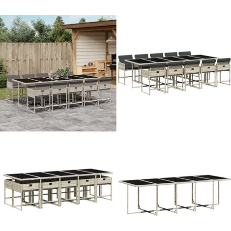 Ensemble à manger de jardin 11pcs avec coussins gris poly rotin - Salon De Jardin - Meuble De Jardin - Set De Jardin - Mobilier De Jardin - Table De Jardin - Home & Living (1/5)