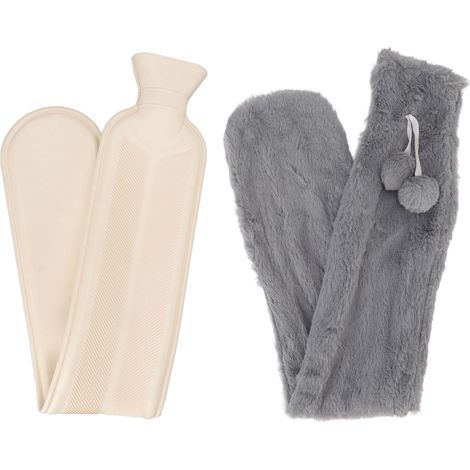 Bouteille d'eau chaude en caoutchouc 2000ML avec housse pelucheuse douce, coussin chauffant lombaire pour soulager les douleurs, bouillotte réutilisable. (1/5)