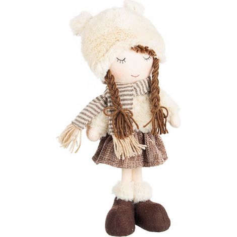 Bambola di bambina con treccine in poliestere, legno, ferro e sabbia