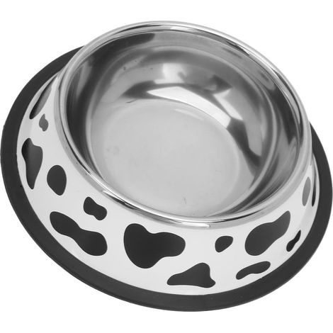 Gamelle ronde en acier inoxydable pour chiens, avec motif vache, fond en caoutchouc, convient aux petits chats et chiens (diamètre du fond 22 cm/8,7 pouces).