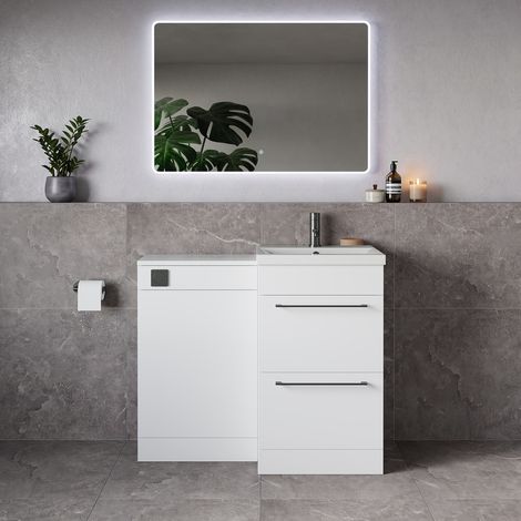 Napoli 390 Gloss White 1000mm 2 Drawer Vanity Unit Toilet Suite with Glide Basin - 1000mm - Gunmetal Grey 320mm HandleWithout Kingston Toilet Pan