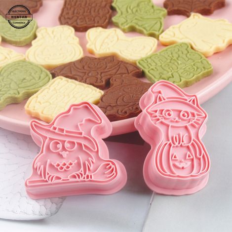 8 emporte-pièces 3D pour biscuits, motif Halloween, moules à biscuits, outil de pâtisserie pour fondant, moules à biscuits à presser à la main. (1/5)