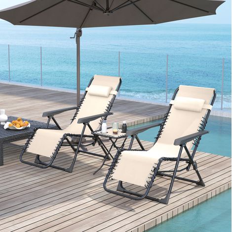 Gartenliege-Set aus Metall 2-Sitzer beige, klappbar mit Tisch und verstellbarer Rückenlehne (1/5)