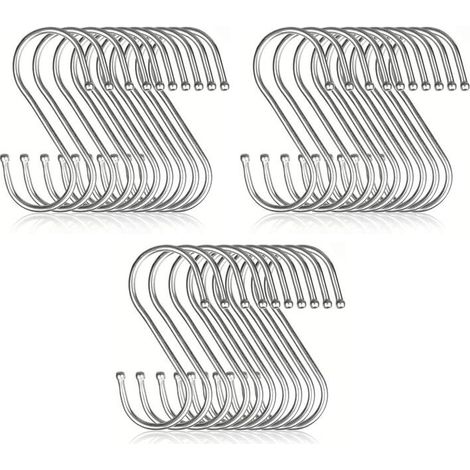 30 ganchos en forma de S de acero inoxidable, ganchos de cocina, ganchos metálicos para colgar en la cocina y el baño (plateados)