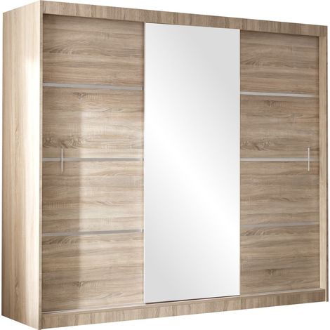 Armario Honolulu 107, Roble Sonoma, 215x250x61cm, Puertas de armario: Correderas, Número de estantes: 0
