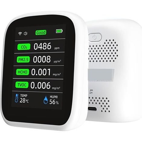 Contatore di particelle nell'aria 8 in 1 PM1.0 PM2.5 PM10 CO2 TVOC HCHO Tester di temperatura e umidità Misuratore portatile di qualità dell'aria Anidride carbonica (1/5)