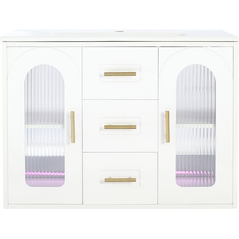 Mueble de baño suspendido 76 cm blanco con lavabo cerámico y LED (1/5)