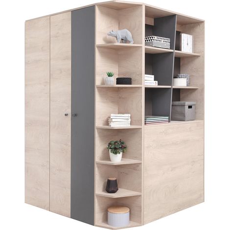 Jugendzimmer Kleiderschrank, begehbar, in Eiche mit anthrazit DIAMANTE-133 (1/4)