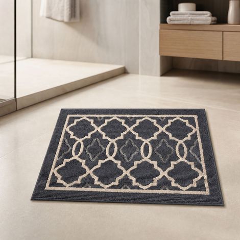 Tapis de bain Yulia beige foncé, 60x90 cm, polypropylène absorbant avec dos antidérapant TPR, lavable en machine, idéal pour salle de bain et entrée (1/4)