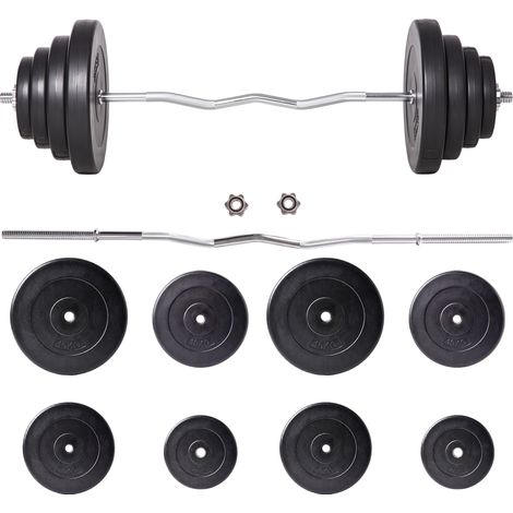 Barre et disque de 70 kg avec poignée antidérapante, acier et plastique, noir (1/5)