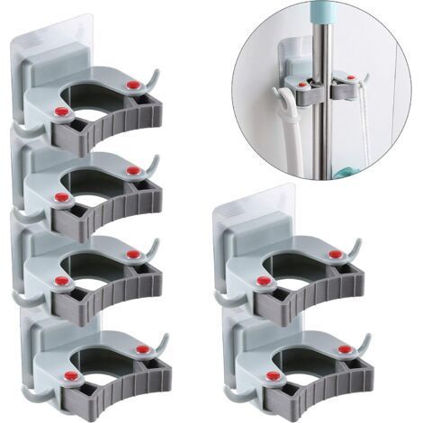 Porte Balai Adhesive Balai Crochet Mur Monté Mop et Suppor Pour Placard Râteaux Jardin Rangement De Garage 6 pièces (1/5)