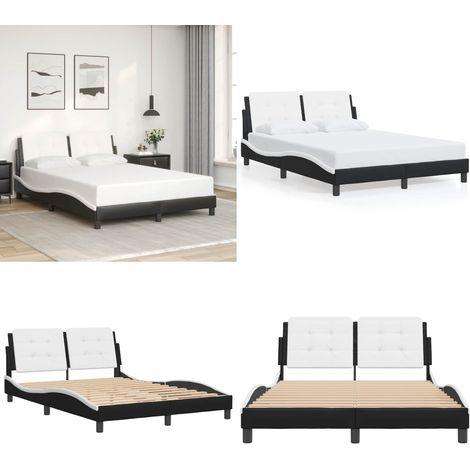 Bettgestell mit Kopfteil Schwarz und Weiß 140x200 cm Kunstleder - Bettgestell - Doppelbett - Boxspringbetten - Schlafzimmermöbel - Kunstleder Möbel - Home & Living