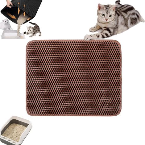 Tapis de litière double couche pour chat - 30 x 30 cm - Motif alvéolé - Résistant à l'urine, imperméable et lavable - Tapis de litière pour surveiller et recueillir les déchets - Marron (1/5)