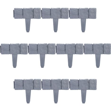 Relaxdays Recinzione da Giardino, Set da 10 Pareti, Bordure per Aiuole, Aspetto Pietra, in Plastica, HxL 10x25 cm, Verde (1/5)