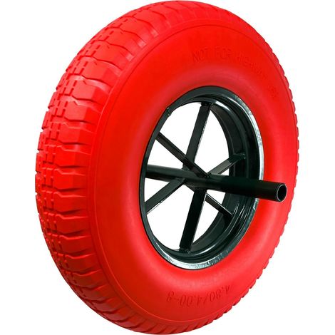 KELI - Roue Increvable Rouge, Diamètre 400mm, Axe 20mm, Charge max. 250KG (550 lbs), Ultra Résistante, Idéal pour Brouette (1/4)
