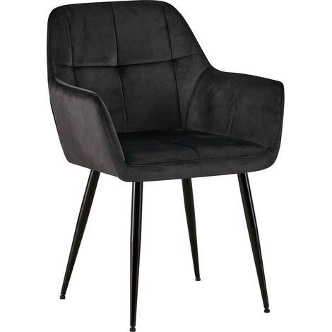 Chaise de salle à manger bureau coutures décoratives carrées en velours noir pieds en métal noir 100001898 (1/5)