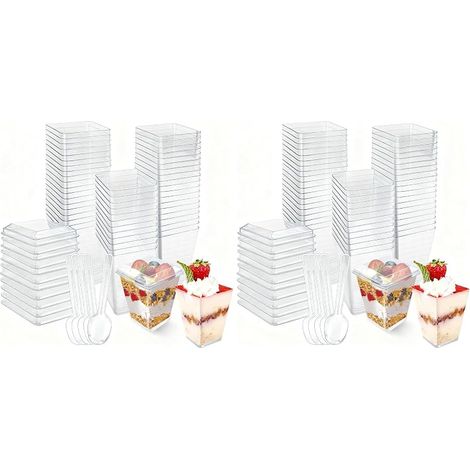 50 x Plastikbecher mit Deckel, wiederverwendbare Plastikbecher 160 ml, Dessertbecher für Eiscreme, Pudding, Mousse, Party, Picknick (2er-Pack) (1/5)
