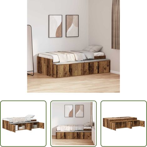 vidaXL Altholz Bettgestell - Bettrahmen mit Schubladen Altholz 80 x 200 cm Holzwerkstoff (1/5)