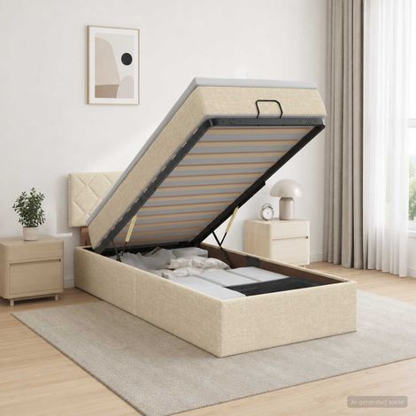 vidaXL Lit ottoman avec matelas Crème 90 x 200 cm Tissu (1/5)