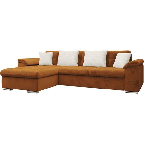 Sofá rinconero Comfivo Mica II, Piano 21 + Mokka 03, Función de descanso, Almacenaje, 280x160x76cm, 0