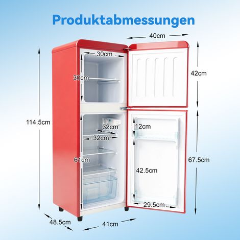 Réfrigérateur 112L double compartiment frais / congélation, 7 réglages. Classe E luminaire LED et porte-œufs pour cuisine et bureau