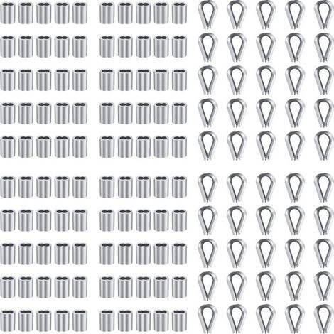 100 Aluminiumhülsen (1/8 Zoll) und 50 Edelstahlösen M3 für ein Drahtseil-Crimpwerkzeug (1/5)