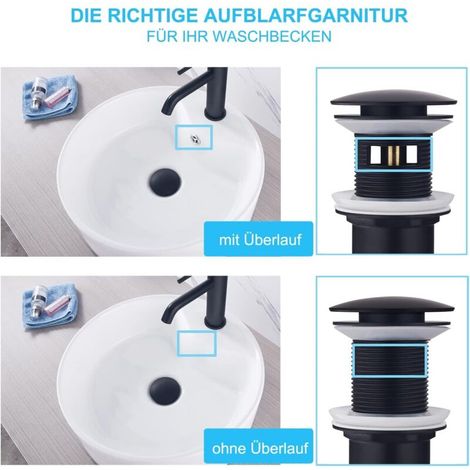 Siphon lavabo noir mat avec bonde clic clac – Sans trop‑plein, encastré – Modification drainage pour lavabo moderne