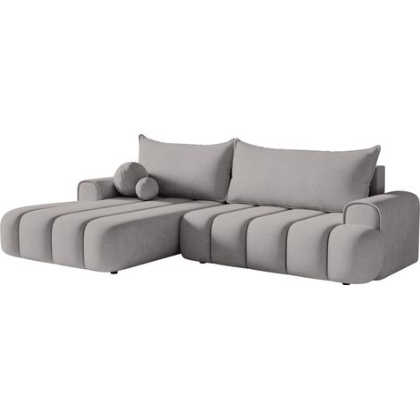 Selsey DANDELINO - Ecksofa mit Schlaffunktion, Stauraum und Samtbezug, grau, links