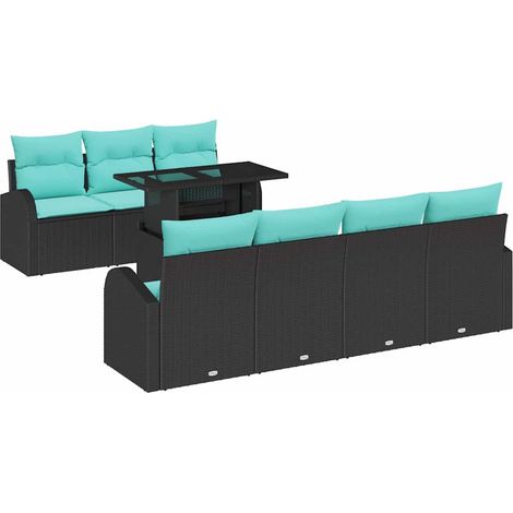 Conjunto de sofá de jardín 8 uds. Negro Rattan de Poliéster vidaXL (1/5)