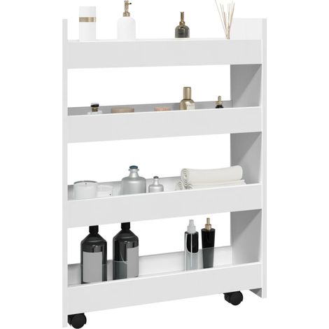 vidaXL Carrello portaoggetti stretto a 4 ripiani bianco in legno ingegnerizzato