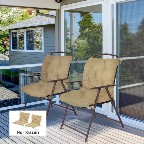 Lot de 2 coussins d'assise, 98 x 50 cm, avec attaches, revêtement en tissu kaki, épaisseur 8 cm. (1/5)